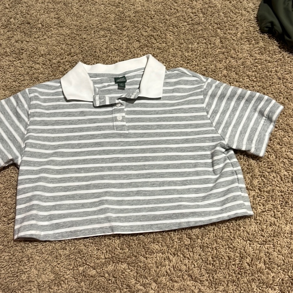 Gray striped collared tee